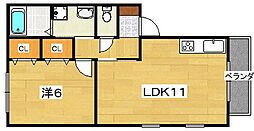 エル・ツインB棟 1LDKの間取図画像