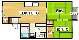 奥野ハイツ 2LDKの間取図画像