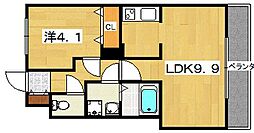 シャイン池之宮 1LDKの間取図画像