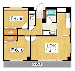パークハイツ岡山手 2LDKの間取図画像