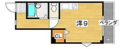 シャンテー甲斐田 ワンルームの間取図画像
