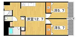 シャトータナカ 2LDKの間取図画像