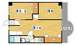 レジデンス松栄 2LDKの間取図画像