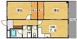 ハミングハイツ 2DKの間取図画像
