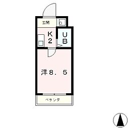 ヒューマスタ39' 1Kの間取図画像
