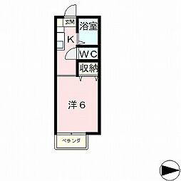 シェ・ブラン ワンルームの間取図画像