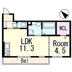 ローズパル 1LDKの間取図画像