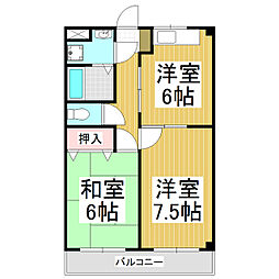 松本電気鉄道上高地線 波田駅 3.6kmの賃貸マンション 1階2DKの間取り