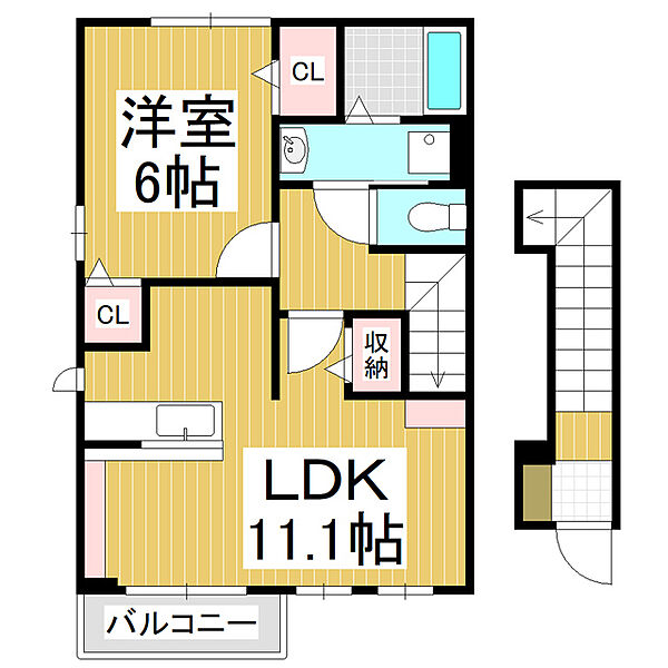 長野県塩尻市大字広丘野村(賃貸アパート1LDK・2階・46.09㎡)の写真 その2