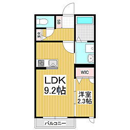 ウィズハイム北松本 2階1LDKの間取り