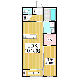 ウィズハイム西松本 2階1LDKの間取り