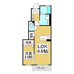 JR篠ノ井線 広丘駅 徒歩10分の賃貸アパート 1階1LDKの間取り