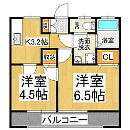 リベルテ穂高 2Kの間取図画像