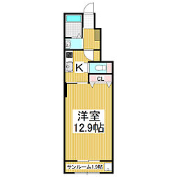 メインステージ東横A 1Kの間取図画像