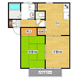 エスポアールB棟 2DKの間取図画像