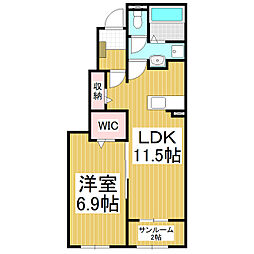 コンフォーティア信濃大町II 1LDKの間取図画像