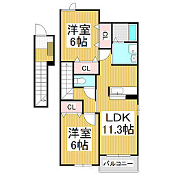 トゥー・ル・モンドA 2LDKの間取図画像