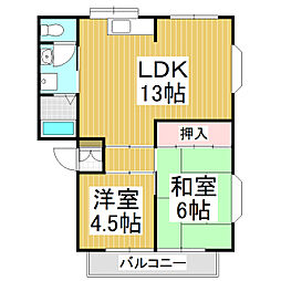 リバーサイド松川 1階2LDKの間取り