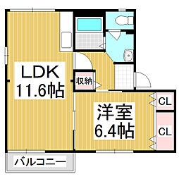 フレグランス伊沢B 1LDKの間取図画像
