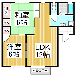 コーポキタハラ 2LDKの間取図画像