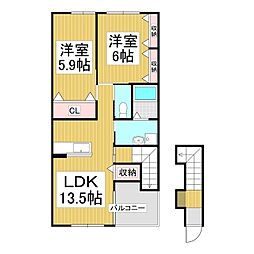 ユニヴァリィコンチェルト 2LDKの間取図画像