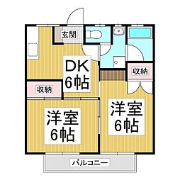 ハイツ城C棟 2DKの間取図画像