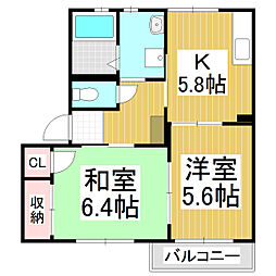 メゾンドシュヴァリエB 2Kの間取図画像