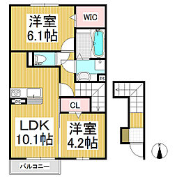 シャルール月の木 2LDKの間取図画像