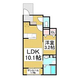 長野電鉄長野線 須坂駅 徒歩10分の賃貸アパート 1階1LDKの間取り