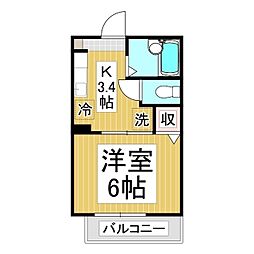 フレグランス勝山 2階1Kの間取り
