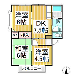 サンビレッジ梨ノ木A棟 3DKの間取図画像