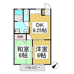 パル中島 2DKの間取図画像