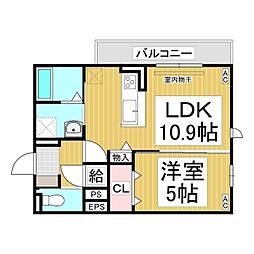 トリシア東和田 W棟 1LDKの間取図画像