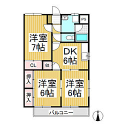 エスポワール中村 3DKの間取図画像