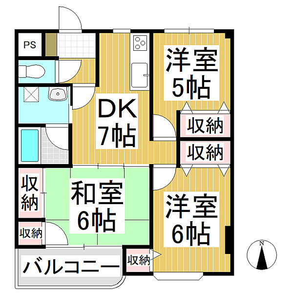プライムハイツＲ・Ｋ ｜長野県長野市西和田1丁目(賃貸マンション3DK・5階・57.96㎡)の写真 その2