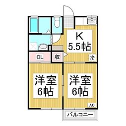 ラ・メゾンひまわり 2階2Kの間取り
