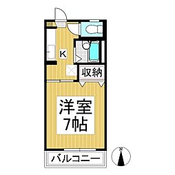 フラッツオークB 1Kの間取図画像