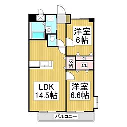 メゾン・ド・ポプラ 2LDKの間取図画像