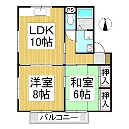 コーポアイリスB 2LDKの間取図画像