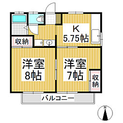 ササバラハウス 2Kの間取図画像