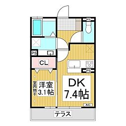 エスポワール栗田 1DKの間取図画像