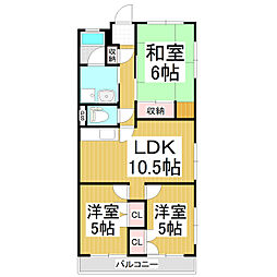 岡田ハイム 3LDKの間取図画像