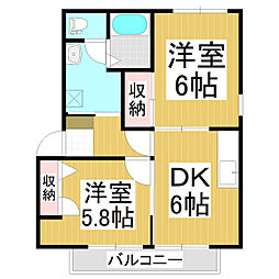 ディアスソリメB 2DKの間取図画像