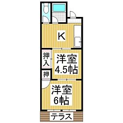 北島コーポ東 2Kの間取図画像