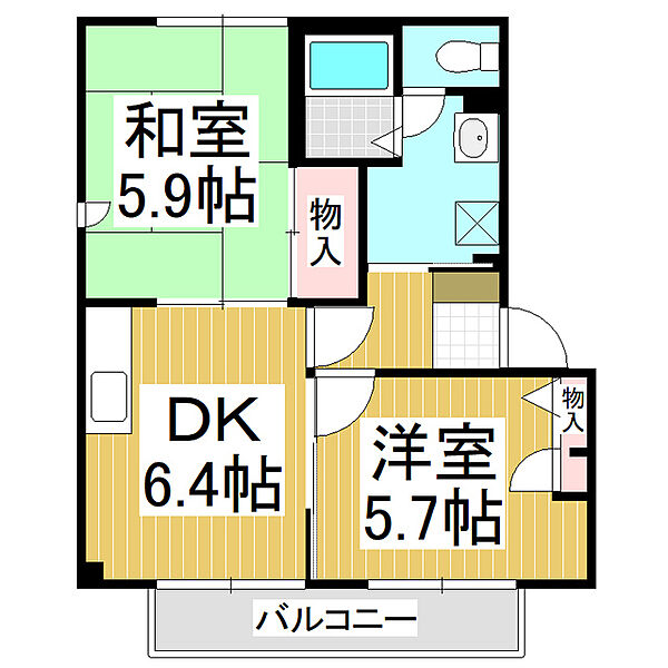 サンライズ21　Ｂ棟 ｜長野県千曲市大字屋代(賃貸アパート2DK・1階・42.80㎡)の写真 その2