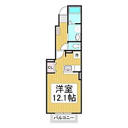 プリマクラッセ 1階ワンルームの間取り