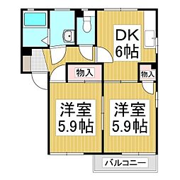 メイゾンアプリコット　A棟 1階2DKの間取り