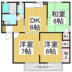 グリーンコート　マーガレット館 2階3DKの間取り