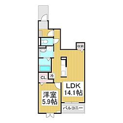 サウスブルック 1LDKの間取図画像