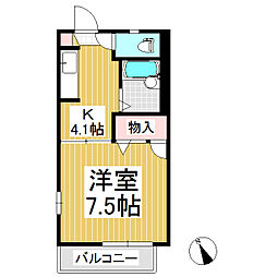 ディアス内川B 1Kの間取図画像